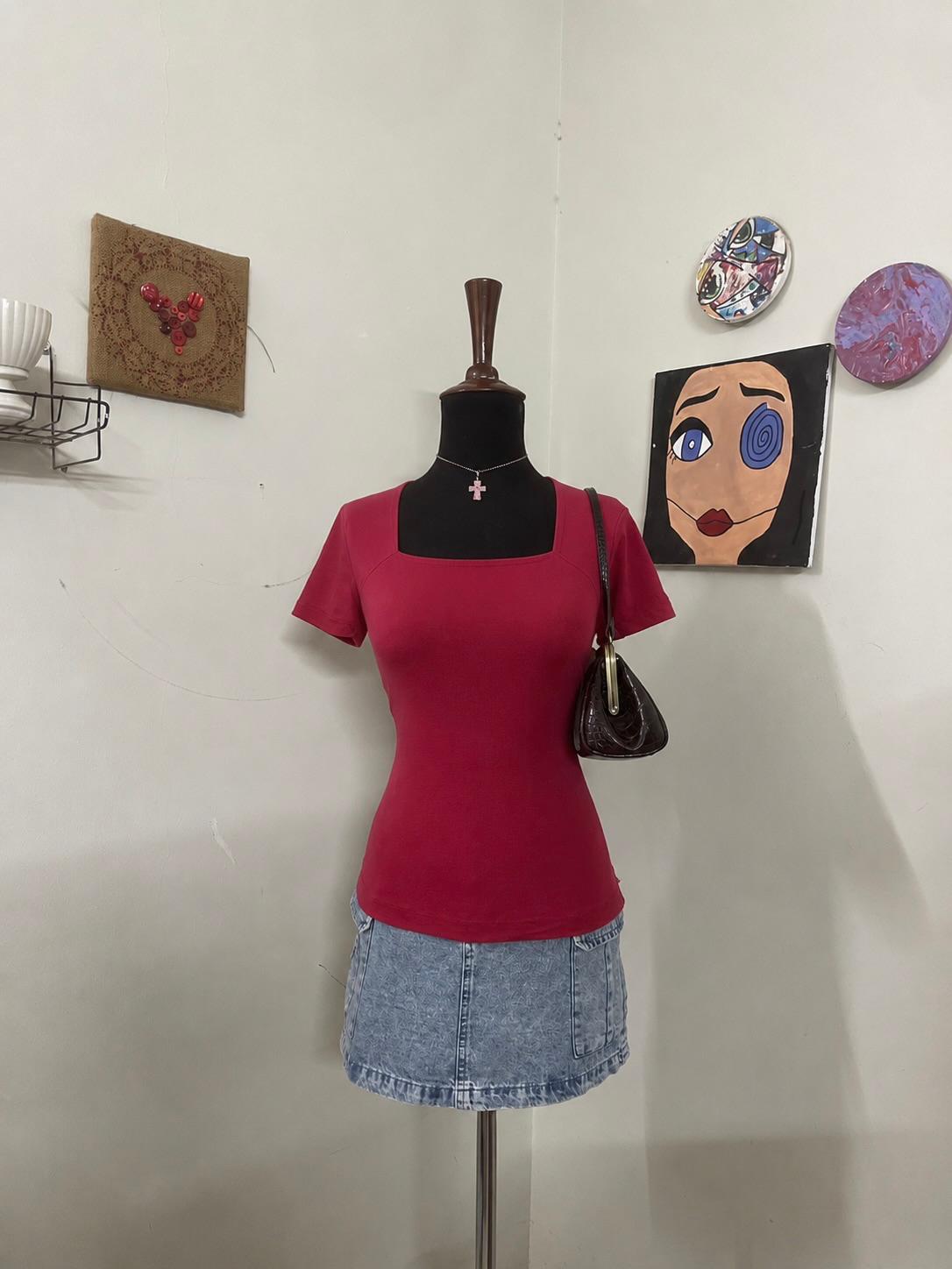 Crimson Square-Neck Tee